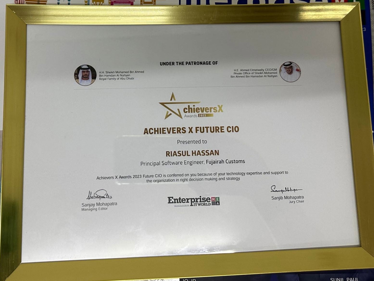 Future CIO Award certificate
